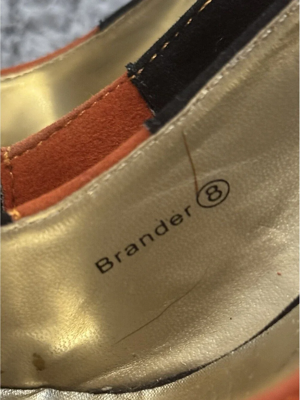 Brander Women’s 8 Platform Pumps Orange Black Colorblock Faux Suede Stiletto